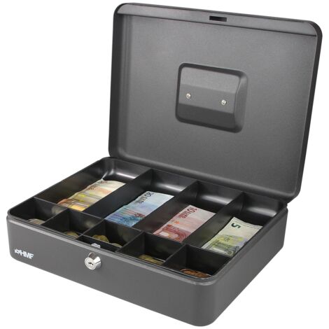 HMF 10019-02 Geldkassette Münzeinsatz Scheinfächer, 30 x 24 x 9 cm, schwarz