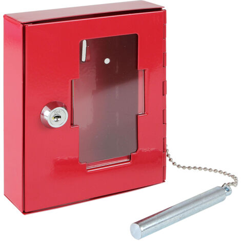 HMF 1021-03 Notschlüsselkasten mit Glasbruchhammer, 15 x 12 x 4 cm, RAL 3001 Signalrot