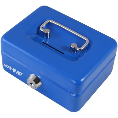 HMF 102122 Kinder Spardose, Geldkassette abschließbar mit Schlitz, 12,5 x 9,5 x 6 cm, Blau