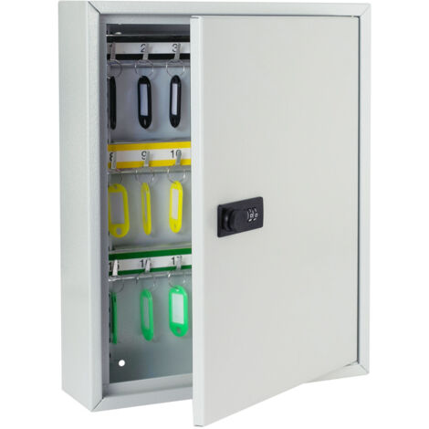 HMF 13642-07 Schlüsselschrank mit Zahlencode, Schlüsselkasten groß, 42 Haken, 35 x 27 x 8 cm, Lichtgrau