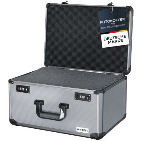 HMF 14412-02 Alu Fotokoffer mit Rasterschaumstoff, Universalkoffer, Transportkoffer, 46 x 26 x 33 cm