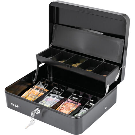 HMF 15230-02 Geldkassette abschließbar mit Münzkasten, 30 x 24 x 9,5 cm, schwarz