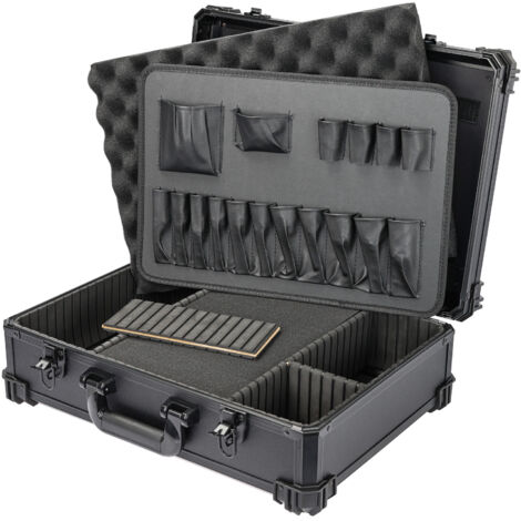 HMF 15701-02 Werkzeugkoffer leer, Werkzeugkasten groß mit Rasterschaumstoff, 46 x 33 x 15 cm