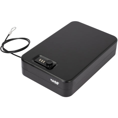HMF 316-02 Sicherheitsbox mit Zahlenschloss und Sicherungskabel, 29 x 19 x 6,5 cm, Schwarz
