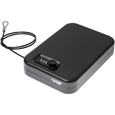 HMF 317-02 Sicherheitsbox mit Zahlenschloss, tragbarer Safe, Sicherungskabel, 24,5 x 16,5 x 5,7 cm, Schwarz