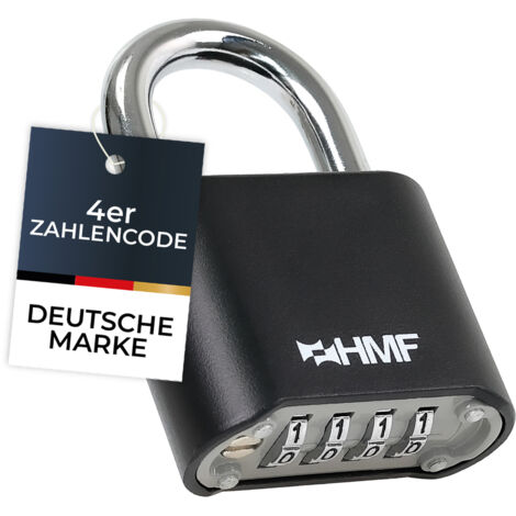 HMF 3507-02 Vorhängeschloss, robustes Schloss mit 4-stelligem Zahlencode aus Zinklegierung, 5,3 x 2,4 x 7,8 cm, Schwarz