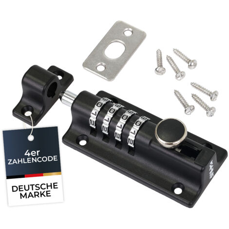 HMF 3591-02 Riegelschloss, Türriegel mit 4-stelligem Zahlencode aus Zinklegierung, 12,2 x 4 x 4,8 cm, Schwarz