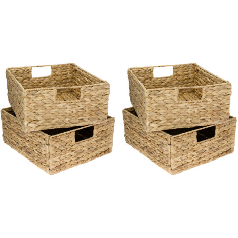 HMF 37243-S4 Aufbewahrungskorb geflochten aus Wasserhyazinthe Seegras, 4er Set, passend für Kallax halbes Fach, 30 x 34 x 15 cm
