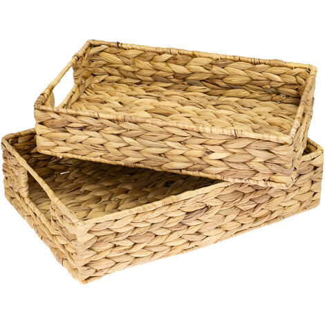 HMF 37260-S2 Deko Tablett, Serviertablett geflochten aus Wasserhyazinthe, eckig, 2er Set