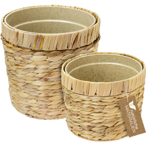 HMF 37280-19CM+25CM Innovativer Blumentopf geflochten aus Wasserhyazinthe, mit Pflanztopf aus nachhaltigen Rohstoffen, Rund, 2er Set, 19 cm + 25 cm Durchmesser