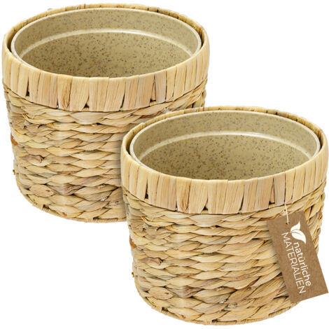 HMF 37280-19CM-S2 Innovativer Blumentopf geflochten aus Wasserhyazinthe, mit Pflanztopf aus nachhaltigen Rohstoffen, Rund, 2er Set, 19 cm Durchmesser