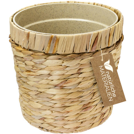 HMF 37280-25CM Innovativer Blumentopf geflochten aus Wasserhyazinthe, mit Pflanztopf aus nachhaltigen Rohstoffen, Rund, 25 cm Durchmesser