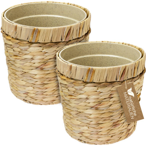 HMF 37280-25CM-S2 Innovativer Blumentopf geflochten aus Wasserhyazinthe, mit Pflanztopf aus nachhaltigen Rohstoffen, Rund, 2er Set, 25 cm Durchmesser