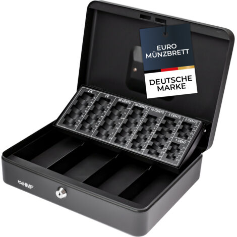 HMF 4215 Geldkassette Euro-Münzzählbrett, 30,5 x 24 x 8,5 cm, schwarz
