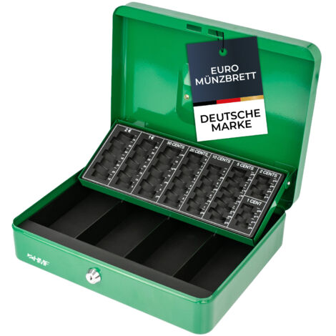 HMF 4215 Geldkassette mit Euro-Münzzählbrett, 30,5 x 24 x 8,5 cm, Grün