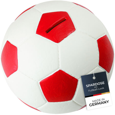 HMF 4790-03 Spardose Fußball Lederoptik 15 cm Durchmesser, rot weiß