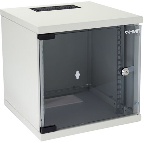 HMF 63406-07 Netzwerkschrank, Serverschrank 10 Zoll, 6 HE, 300 mm Tiefe, Voll montiert, Glastür, Lichtgrau