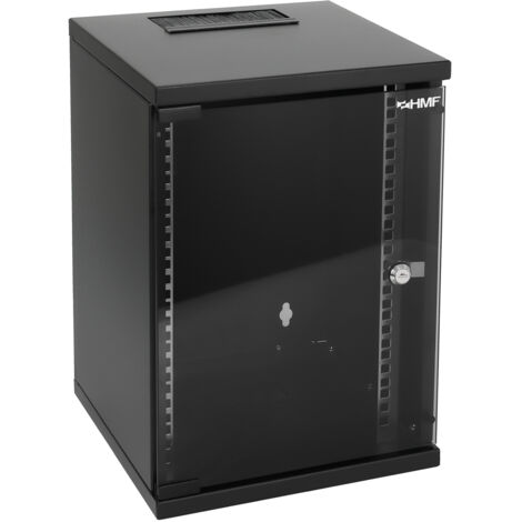 HMF 63409-02 Netzwerkschrank, Serverschrank 10 Zoll, 9 HE, 300 mm Tiefe, Voll montiert, Glastür, Schwarz