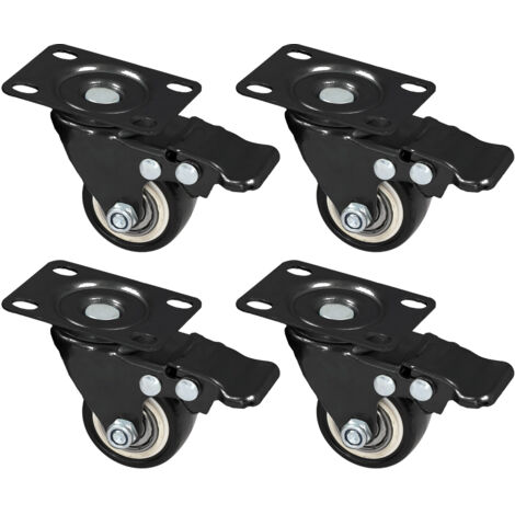 HMF 6710 Schwerlastrollen aus Polyurethan mit Bremse, 4er Set, 38 mm, Schwarz