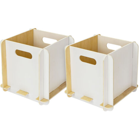 HMF Aufbewahrungsbox aus Holz zum Zusammenstecken, 2er Set, passend für Bücherregale, 25 x 25 x 25 cm, Weiß