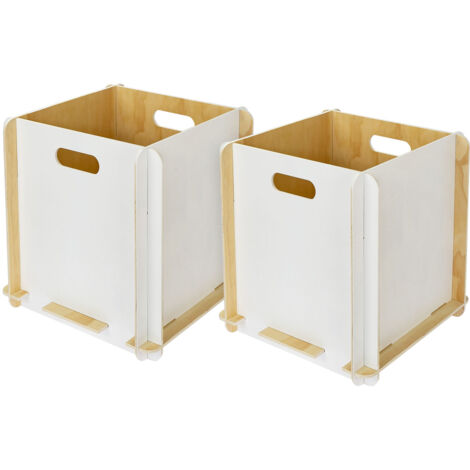 HMF Aufbewahrungsbox aus Holz zum Zusammenstecken, 2er Set, passend für Kallax, 32 x 32 x 32 cm, Weiß