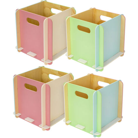 HMF Aufbewahrungsbox aus Holz zum Zusammenstecken, 4er Set, passend für Bücherregale, 25 x 25 x 25 cm, Mehrfarbig