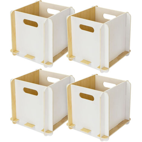 HMF Aufbewahrungsbox aus Holz zum Zusammenstecken, 4er Set, passend für Bücherregale, 25 x 25 x 25 cm, Weiß