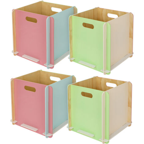 HMF Aufbewahrungsbox aus Holz zum Zusammenstecken, 4er Set, passend für Kallax, 32 x 32 x 32 cm, Mehrfarbig