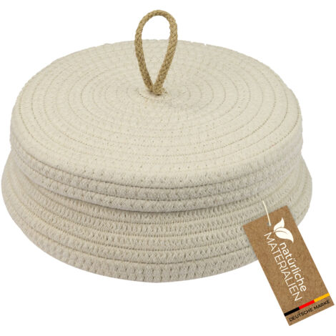 HMF Aufbewahrungskorb Badezimmer rund, Korb mit Deckel aus Baumwolle, Flach, 25,5 x 11,5 cm, Creme