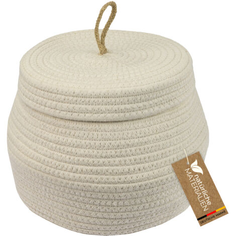 HMF Aufbewahrungskorb Badezimmer rund, Korb mit Deckel aus Baumwolle, Hoch, 25,5 x 19 cm, Creme