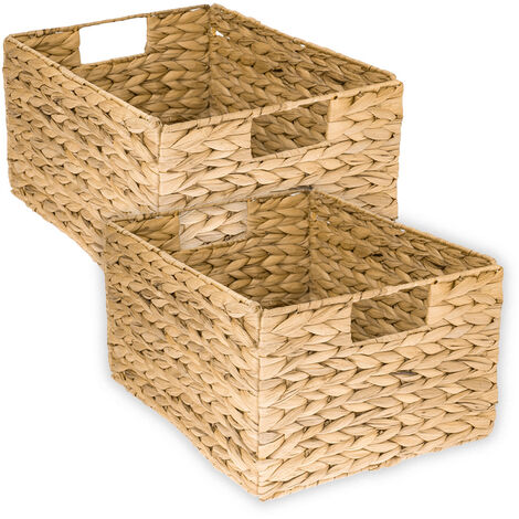HMF Aufbewahrungskorb, faltbarer Korb geflochten aus Wasserhyazinthe Seegras, 2er Set, Größe L, 36 x 28 x 20 cm