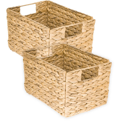 HMF Aufbewahrungskorb, faltbarer Korb geflochten aus Wasserhyazinthe Seegras, 2er Set, Größe M, 32 x 23 x 20 cm