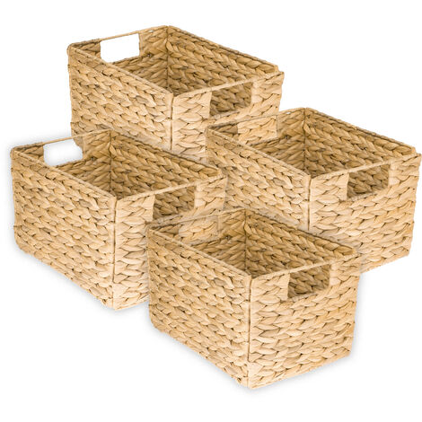 HMF Aufbewahrungskorb, faltbarer Korb geflochten aus Wasserhyazinthe Seegras, 4er Set, Größe M, 32 x 23 x 20 cm