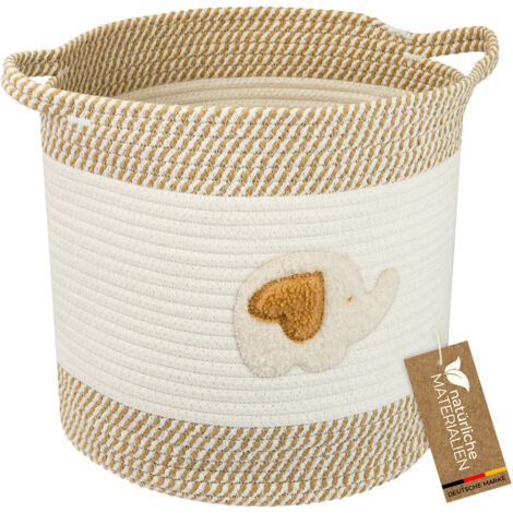HMF Aufbewahrungskorb mit verlängerten Griffen, runder Korb aus Baumwolle für Kinderzimmer oder Babyzimmer, Elefant, 30,5 x 30,5 cm