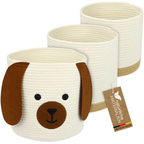 HMF Aufbewahrungskorb mit versteckten Griffen, 3er Set, Korb für Kinderzimmer aus Baumwolle, Hund, Groß, Mittel, Klein