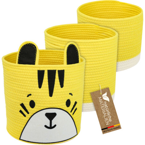 HMF Aufbewahrungskorb mit versteckten Griffen, 3er Set, Korb für Kinderzimmer aus Baumwolle, Tiger, Groß, Mittel, Klein