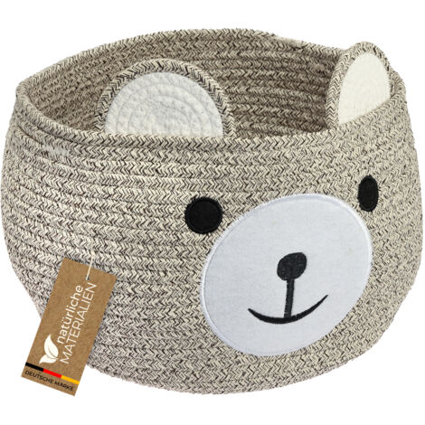 HMF Aufbewahrungskorb mit versteckten Griffen, Korb für Kinderzimmer aus Baumwolle, Bär, 30 x 24 cm, Hellbraun