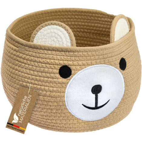 HMF Aufbewahrungskorb mit versteckten Griffen, Korb für Kinderzimmer aus Baumwolle, Bär, 30 x 24 cm, Honig