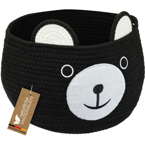 HMF Aufbewahrungskorb mit versteckten Griffen, Korb für Kinderzimmer aus Baumwolle, Bär, 30 x 24 cm, Schwarz