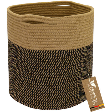 HMF Aufbewahrungskorb mit versteckten Griffen, runder Korb passend für Kallax, 31 x 31 cm, Schwarz-Honig