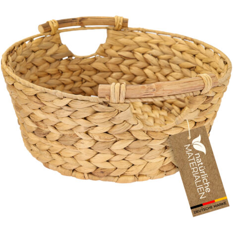 HMF Aufbewahrungskorb rund, Korb geflochten aus Wasserhyazinthe mit Holzgriffen, 30 x 12 cm