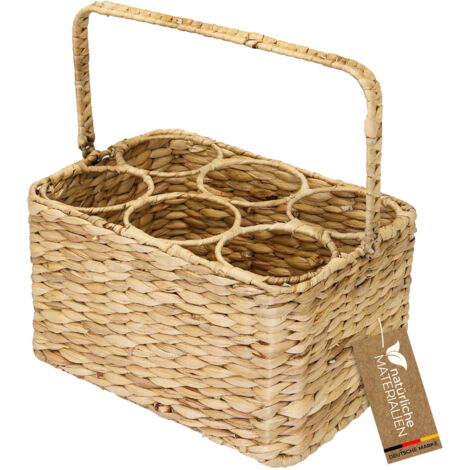 HMF Flaschenträger für 6 Flaschen, Flaschenkorb geflochten aus nachhaltiger Wasserhyazinthe, 32 x 22 x 18 cm