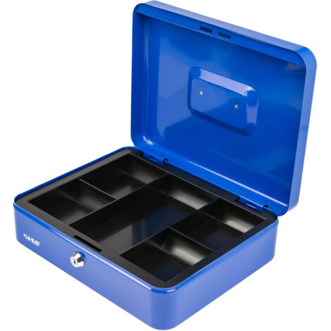 HMF Geldkassette abschließbar, Kasse mit Münzeinsatz, 5 Münzfächer, 30 x 24 x 9 cm, Blau