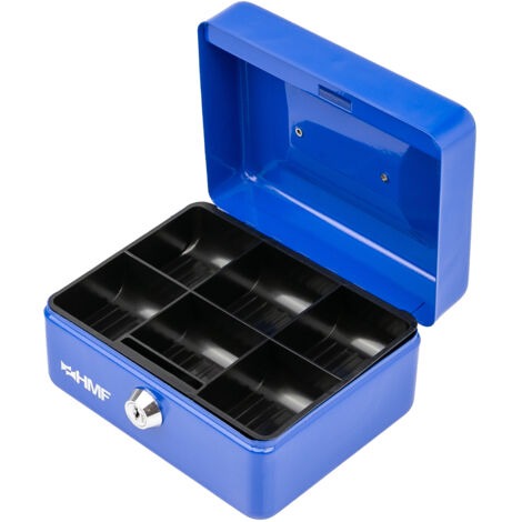 HMF Geldkassette abschließbar, Kasse mit Münzeinsatz, 6 Münzfächer, 15 x 12 x 8 cm, Blau