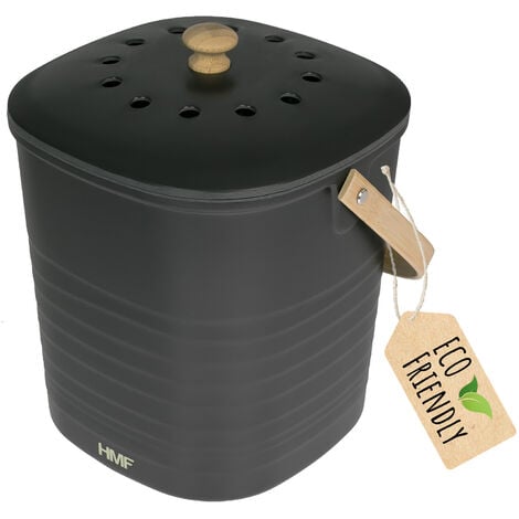 HMF Nachhaltiger Biomülleimer Küche, Geruchsdichter Komposteimer mit Deckel, 6 Liter, Schwarz