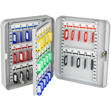 HMF Schlüsselkasten groß aus Stahl, abschließbarer Schlüsselschrank für Flur, Arbeitszimmer oder Garage, 40 Schlüsselhaken, 30 x 24 x 7,5 cm, Lichtgrau