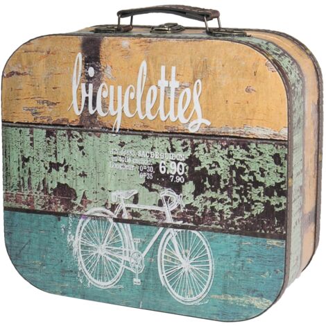 HMF Vintage Koffer aus Holz, große Aufbewahrungsbox mit Deckel und Ledergriff, stilvolle Aufbewahrung als Geschenkidee für Hochzeit oder Geburtstag, Deko Fahrrad, 32 x 29,5 x 12 cm