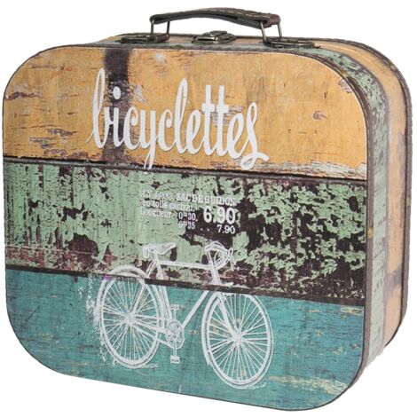 HMF Vintage Koffer aus Holz, kleine Aufbewahrungsbox mit Deckel und Ledergriff, stilvolle Aufbewahrung als Geschenkidee für Hochzeit oder Geburtstag, Deko Fahrrad, 25 x 21,5 x 8,5 cm