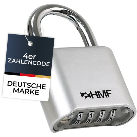 HMF Vorhängeschloss 3507-09, robustes Schloss mit 4-stelligem Zahlencode aus Zinklegierung, 5,3 x 2,4 x 7,8 cm, Silber