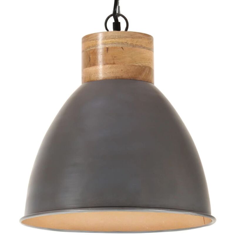 Hängelampe Industrie-Stil Grau Eisen & Massivholz 46 cm E27